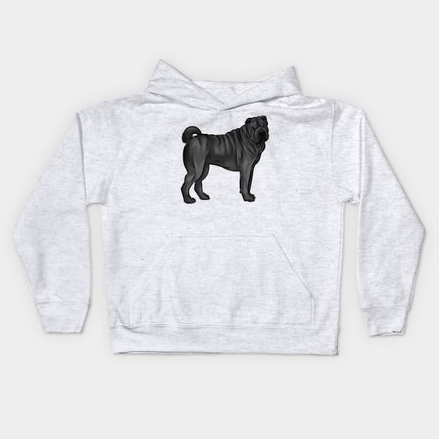 Cute Black Sharpei Dog Kids Hoodie by Shirin Illustration